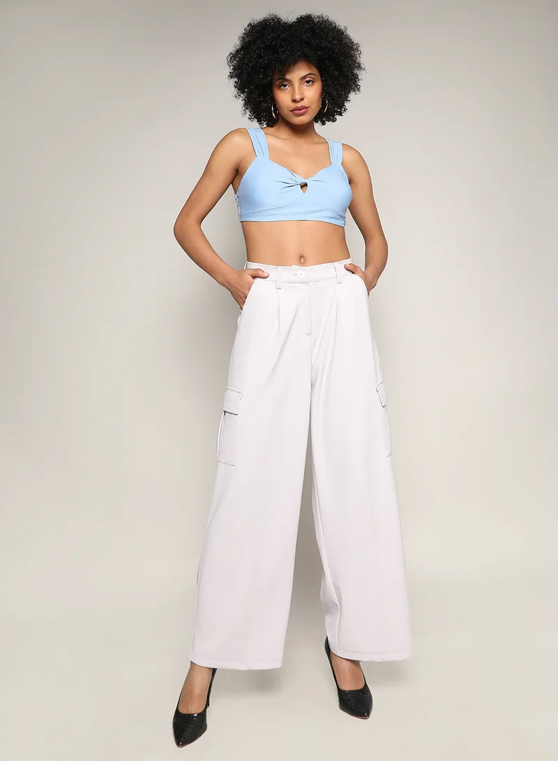Pinacolada  Women's Cream White Baggy Cargo Pants For Casual Wear | Mid-Rise | 4 Pockets | Button Closure | Cargo Pants Crafted With Comfort Fit For Everyday Wear for Women | Best Price UAE